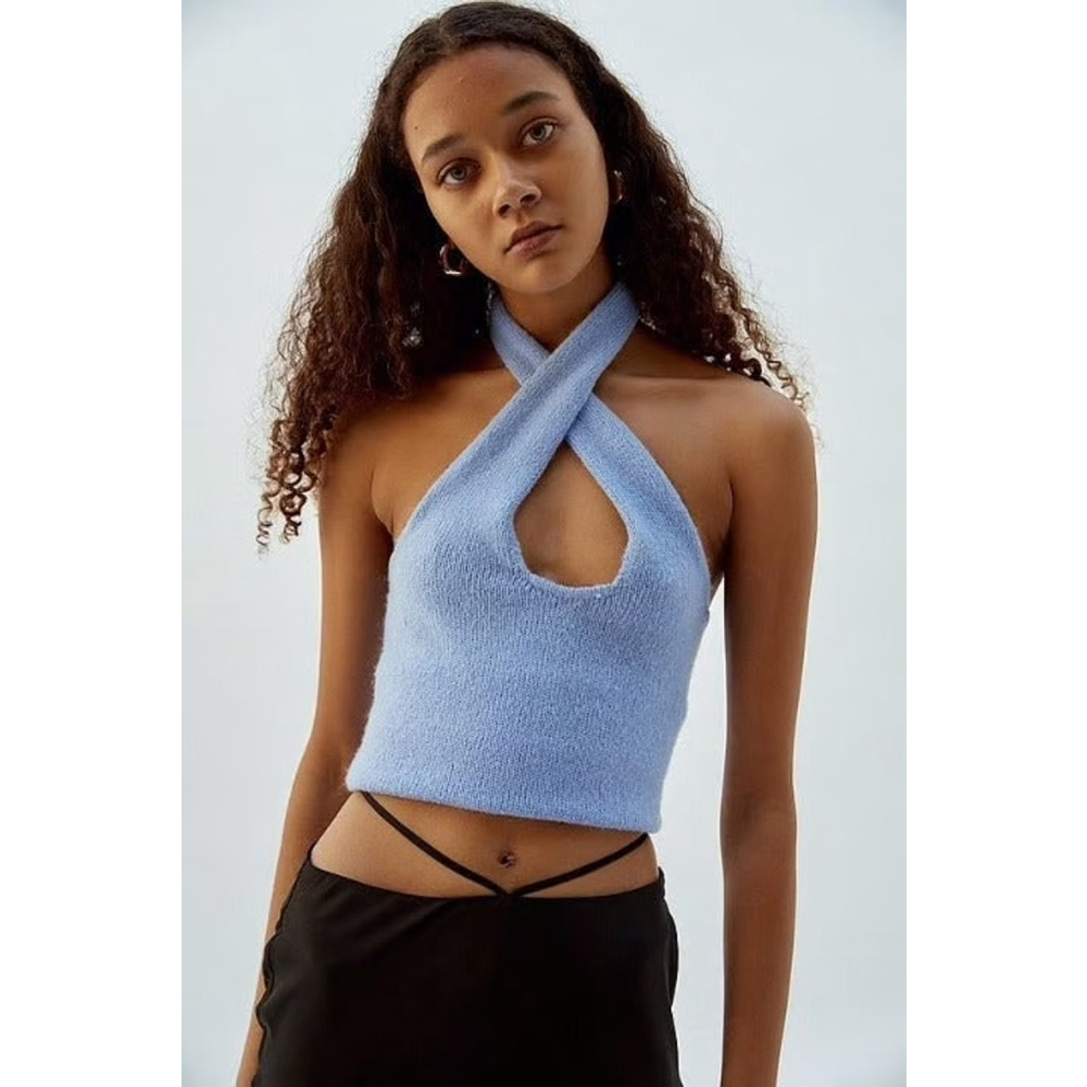 Musier Paris‎ Alyssa Periwinkle Blue Wool Blend Halter Top Medium New